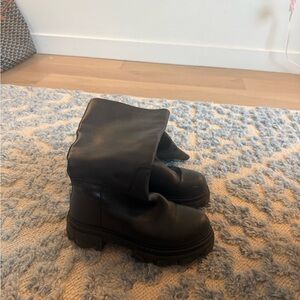 Steve Madden Black Leather Lug Sole Combat Boots